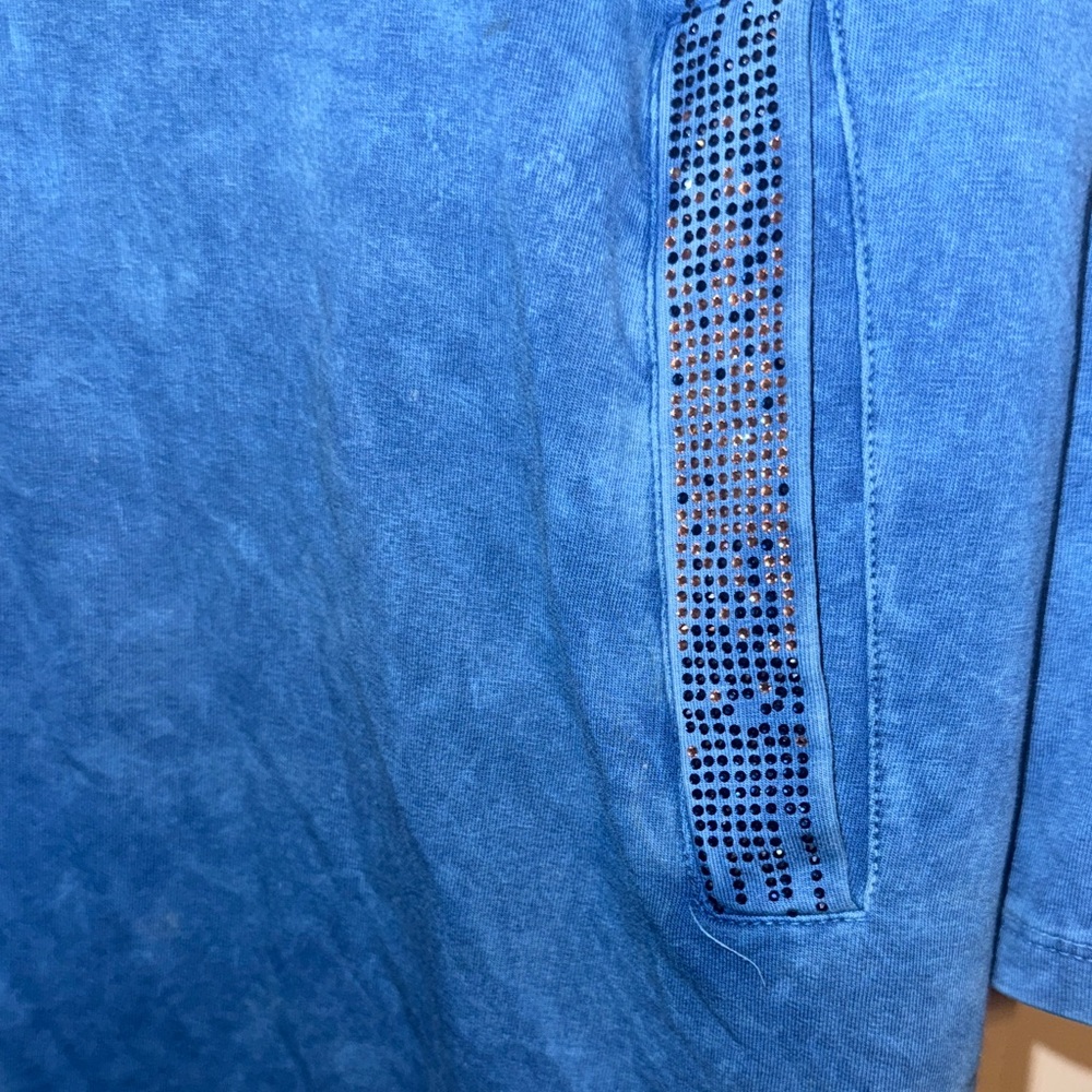Blue Zip-Up Jacket with Rhinestone Design - Picture 3 of 11